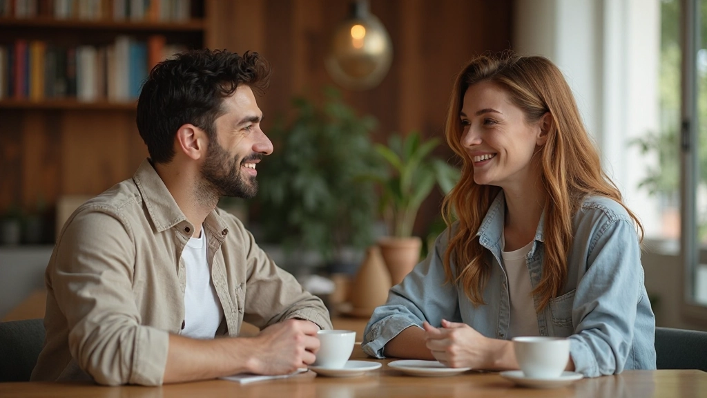 Prática de conversação em português entre dois aprendizes, ambiente acolhedor de intercâmbio linguístico, conversação natural