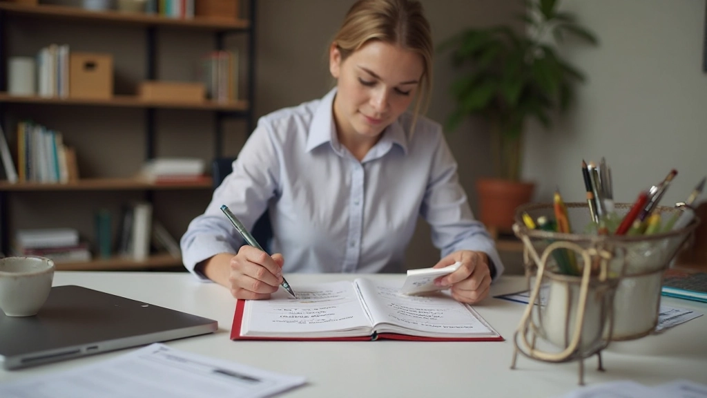Pessoa consultando materiais de vocabulário e recursos de aprendizado de idiomas