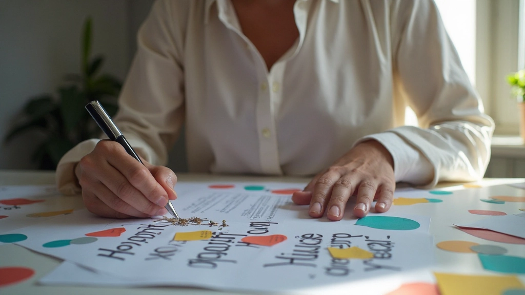 Organizador de vocabulário digital mostrando categorias temáticas em cores diferentes, estrutura hierárquica clara